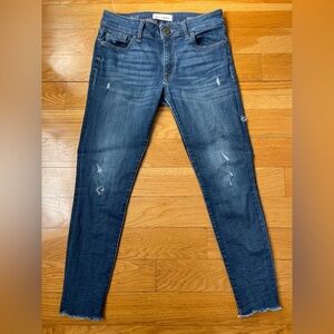 DL1961 Indigo Skinny Jeans with Light Distressing & Raw Hem, Sz 26